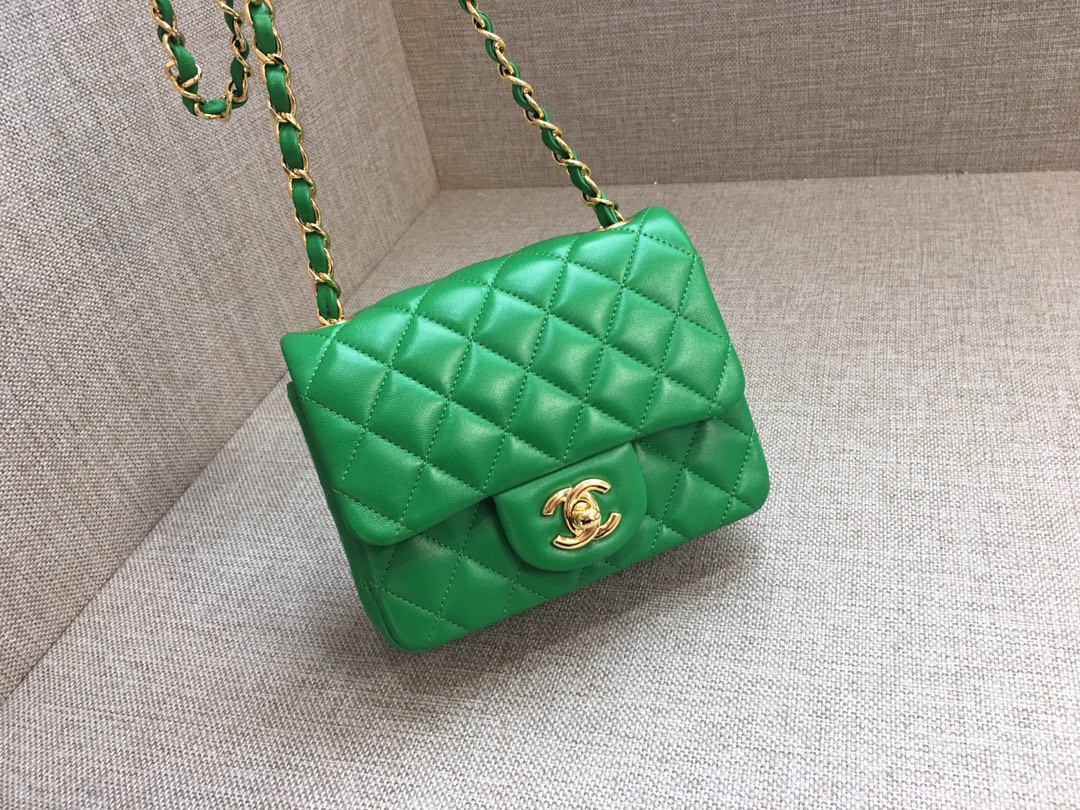 Mini Classic Flap Lambskin Bag A01115 Green/Gold